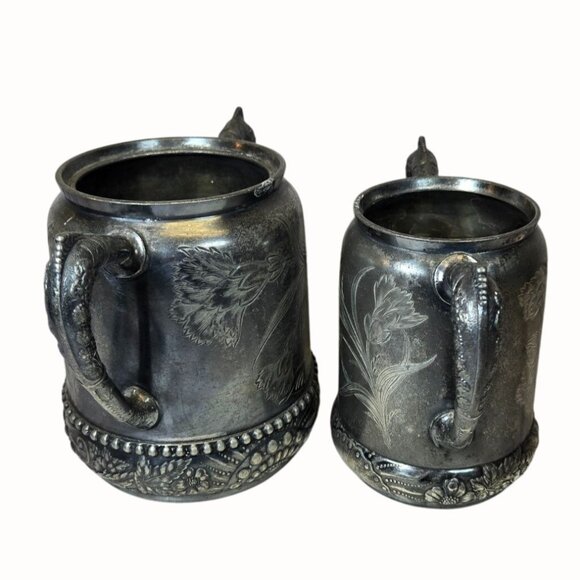 Antique Rockford Silver P Co. Sugar & Cream Dish floral etched rare - Picture 3 of 15